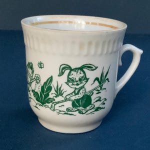 Kubek dla dzieci Herbata Kawa Mleko Filiżanka Porcelana Postać z kreskówki Radziecka zastawa stołowa Lata 80. XX wieku Porcelanowy kubek, kubek Retro zastawa stołowa