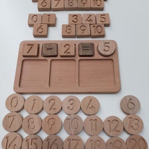 Wooden Math Board / Wooden math board with number cards set(48 pcs), Wooden addition and subtraction board,Montessori math material