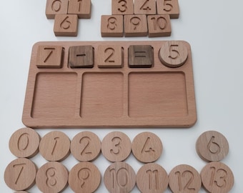 Wooden Math Board / Wooden math board with number cards set(48 pcs), Wooden addition and subtraction board,Montessori math material