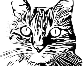 Tabby Katze Linie Kunst Vektor, SVG, PNG, JPEG (Digitale Datei)