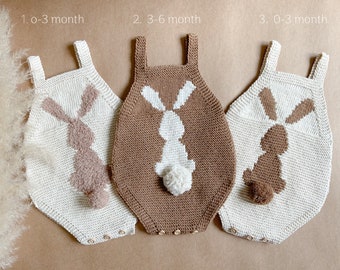 Baby Knitting Bunny Romper Expecting Mom Gift, Knit Baby Romper, Sleeveless Romper, Unique Baby Gift Bunny Romper