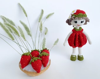 Strawberry Themed Parties Gift Doll , Strawberry Shortcake Girl Doll For Sale, Doll in Strawberry Dress And Hat, Girl Gift