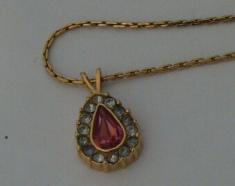 Gift For Her Gold and Hot Pink Necklace Collectible Avon Vintage Locket Girly Gift Crystal Locket 1970s Avon Necklace Daughter Gift