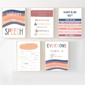 Bundle of 5 speech pathology posters, digital slp poster, door sign, speech room art, modalities of language, speech pathology decor, art