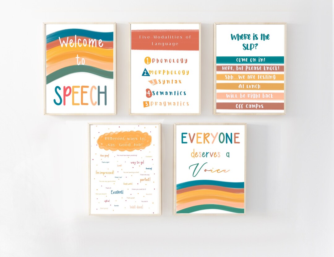 Bundle of 5 Speech Pathology Posters, Digital Slp Poster, Door Sign