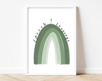 Green Speech therapy rainbow poster, speech decor, printable digital file, SLP decor, speech pathology poster, SLP gift, SLP wall art