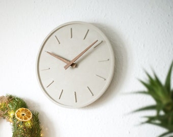 Concrete clock KJELL - wall clock concrete with wooden hands