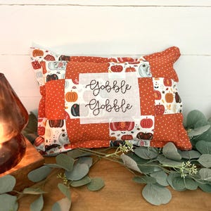 Vintage Inspired Quilt pillow Antique Farmhouse Cottage Decor embroidered patchwork gobble gobble