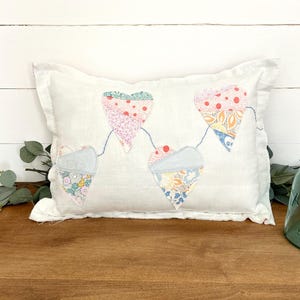 Vintage Quilt pillow Antique Farmhouse Cottage Decor embroidered patchwork chain of hearts