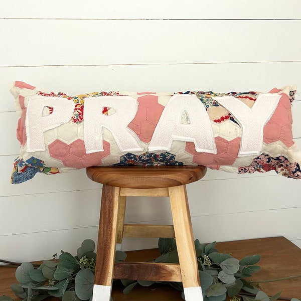 Vintage Quilt pillow Antique Quilt Pillow Vintage Farmhouse Quilt pillow Farmhouse Decor patchwork pray lumbar pillow