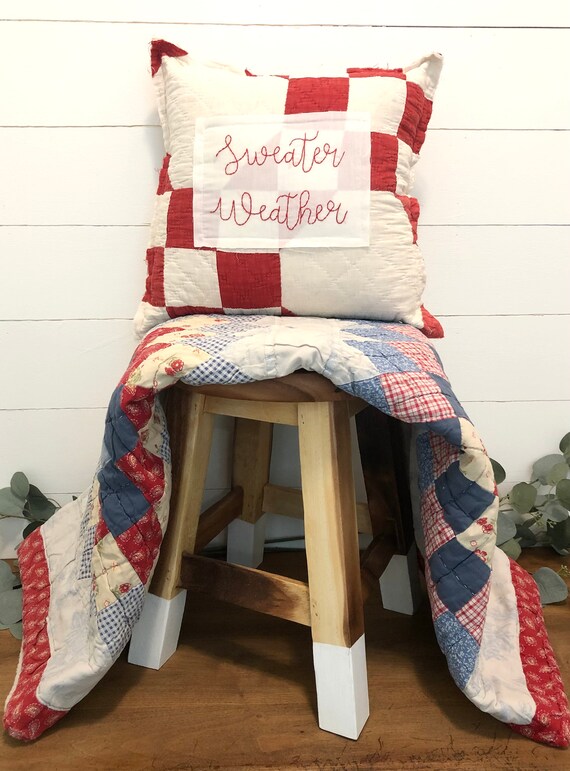 Home Décor Decorative Pillows Vintage Quilt Pillow cutter quilt repurposed throw personalized