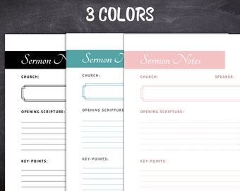 Sermon Notes Template | Clean Design Sermon Summary Printable | Church Notes