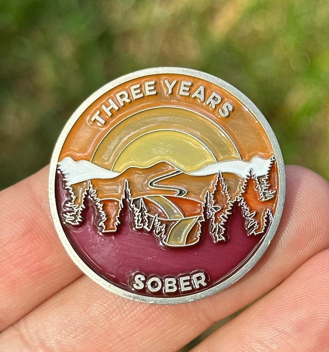 Three Years Sober sobriety coin