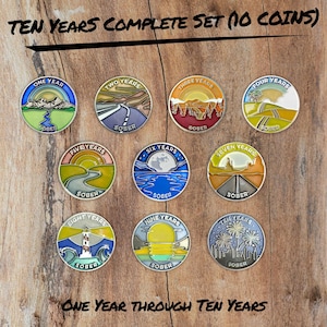 Ten Years Sober Complete Set: 10 coins total