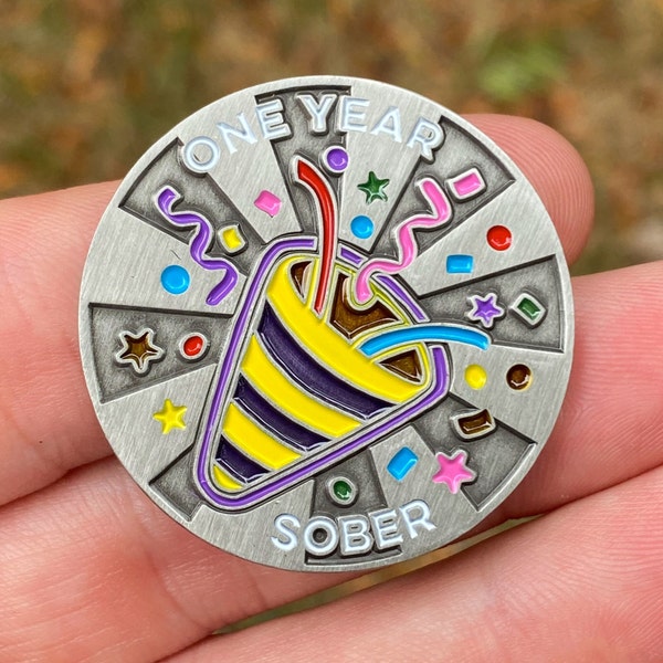 One Year Sober Emoji sobriety coin