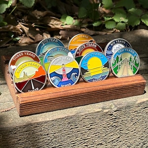 Wooden 4 row sobriety coin display stand