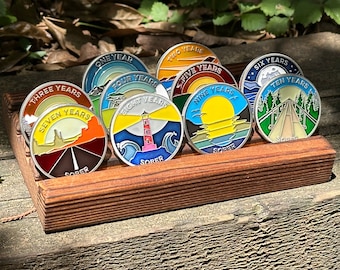 Wooden 4 row sobriety coin display stand