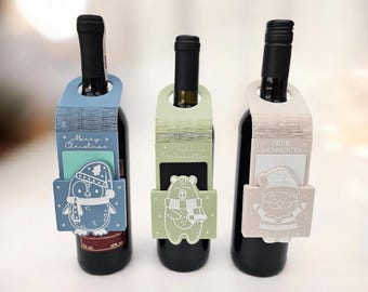Cadeaulabel voor wijnfles | Flessendecoratie | Om cadeau te doen | Kerstdecoratie | Duurzaam en herbruikbaar | Cadeaubon