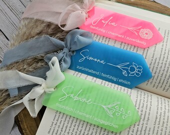 Gepersonaliseerde bladwijzers van lichtgevend acryl | Individuele geboortebloemen | Citaat van een boekenliefhebber | Boekaccessoires | Lichtgevend