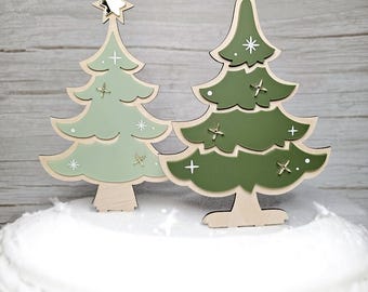 Taarttopper van hout en acryl voor Kerstmis | Kerstboom met ster | Taart | Taarttopper | Taartdecoratie