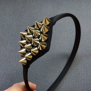 Silver Spike Headband - Diamond Shape, Spiked Black Headband (Punk / Metal Spikes)