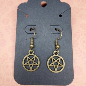 Bronze Pentagram Earrings - Wiccan / Occult / Pentacle / Pagan / Witch / Magic - Hook Earrings