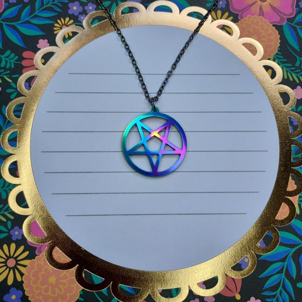 Metallic Rainbow Pentagram Necklace - Iridescent Metallic Star Witch Rainbow Chain