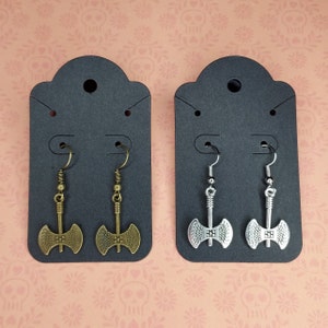Battle Axe Earrings - Silver or Bronze War Ax Labrys Viking Metal Fishhook Earrings