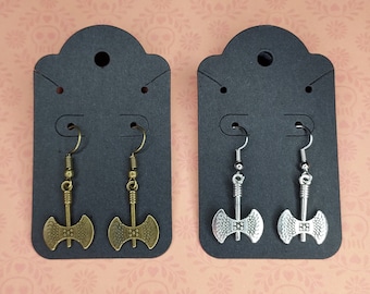 Battle Axe Earrings - Silver or Bronze War Ax Labrys Viking Metal Fishhook Earrings