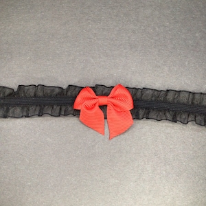 Black Lace Choker w/ Red Bow - Adjustable Ruffled Elastic