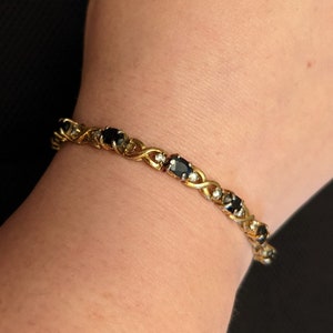 Vintage Tennis Bracelet with Diamonds/ Blue Stones