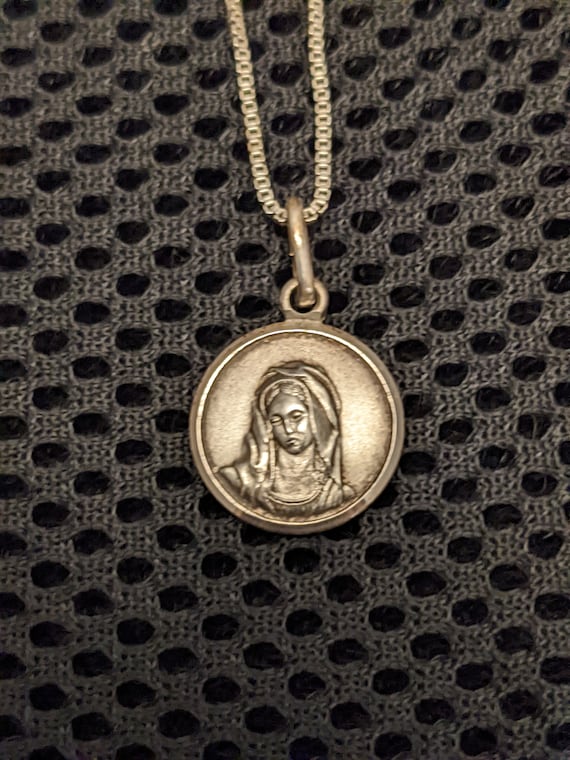 Virgin Mary Sterling Silver Pendant Necklace