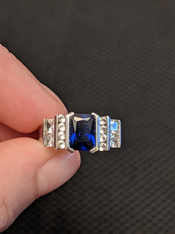 Vintage Sterling Silver Blue Stone Costume Ring