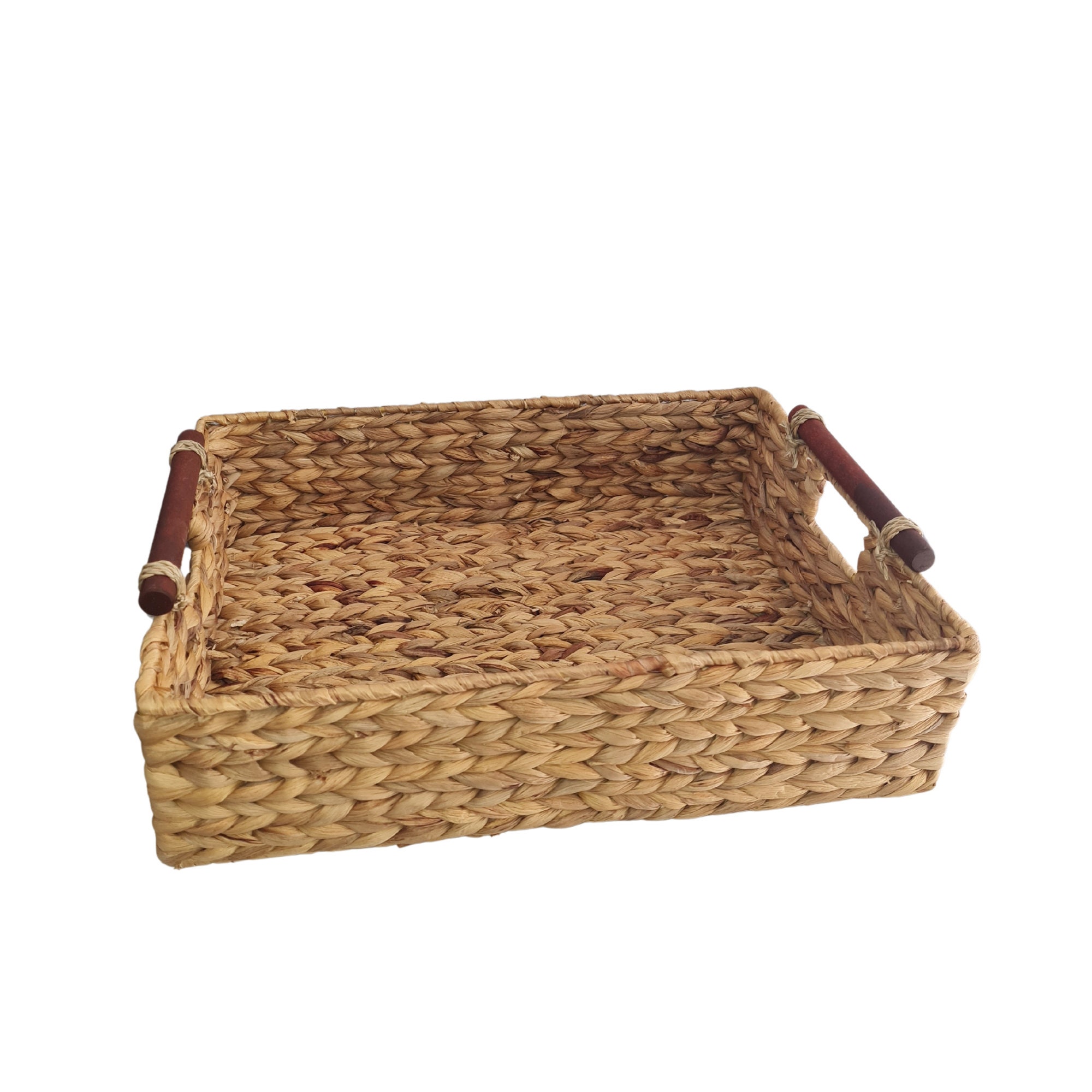 Vintage Woven Wicker Double Wooden Handle Large Gathering Basket Picnic Knitting  Storage Magazine Gardener's Gift Bath Organizer 