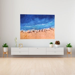 Beach picture made of textured paste on canvas, pictures for the living room, bedroom, canvas picture, beach pictures, sea pictures, pictures sea beach