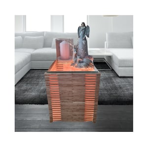 Side table with glass top and indirect lighting, side table wood, bedside table, side table real wood various sizes,