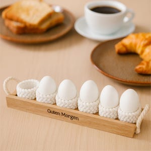 Wooden egg cup holder – set of 6 handmade egg cups – Scandinavian country style – egg holder – egg cups for breakfast