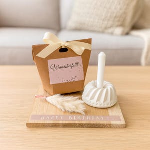 Money gift packaging for birthdays, money gift wish fulfiller, birthday, gift packaging with candle holder & wooden tray