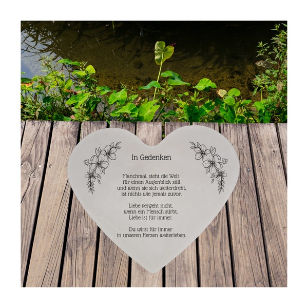 Memorial stone heart "In memory", memorial stone, grave decoration, heart with memorial saying, memorial plaque heart, last words, various sizes