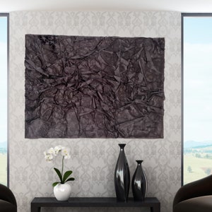 Anthracite wall mural made of crushed paper – Modern 3D canvas art in black-grey | Textured mixed media art for the living room & office