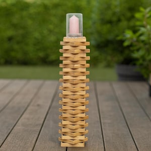 Handmade wooden pillar with star pattern – designer candle holder for patio & living room | Stylish decoration idea | Garden decoration