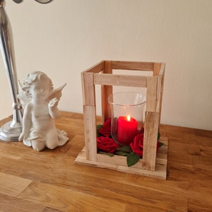 Romantic lantern with roses and glass insert, lantern for indoors and outdoors, lantern, decoration for the garden, wooden decoration, lantern wood