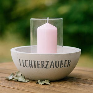 Personalized concrete bowl with glass – lantern for garden & living room | Modern concrete decoration | Gift idea | Housewarming gifts