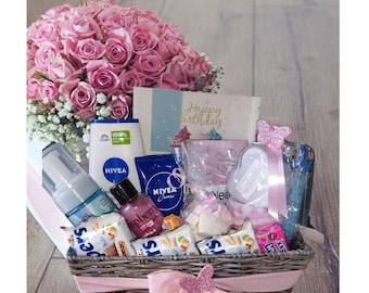 Personalisierter Geschenkkorb für Frauen, Wellnessgeschenk, Geburtstags Präsentkorb, Wellnessbox, Geschenk für Freundin, Wellnessbox,