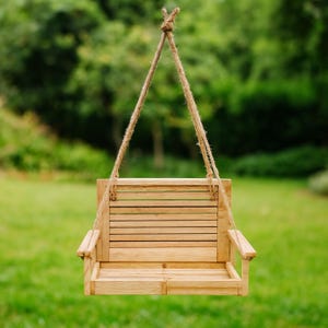 Decorative hanging wooden mini flower bench – housewarming gift | Rustic plant holder for garden & balcony | Gifts