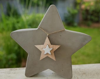 Decorative concrete star with pendant – Minimalist decoration | Modern concrete star | Scandinavian decoration for Christmas and all year round | Garden decoration