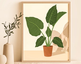 Plantillustratie, Colocasia, Kunstdruk 8x10 5x7, poster, wanddecoratie, boho poster, plantenposter, kantoorposter