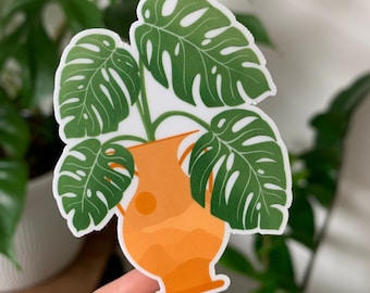 Houseplant sticker, monstera deliciosa, eco friendly sticker, water bottle sticker, waterproof matte sticker