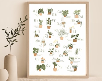 Plant alphabet, abc, primer, plant poster, boho poster, botanical illustration, plant wall decoration, 8x10 printing