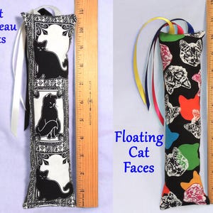 Medium Catnip Kicker Toy with Ribbons • 10” to 11” long • Cat Themed Cotton Fabrics image 4